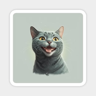 Illustration of funny grey haired cat looking to the side Magnet