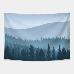 Indigo foggy mountains Tapestry