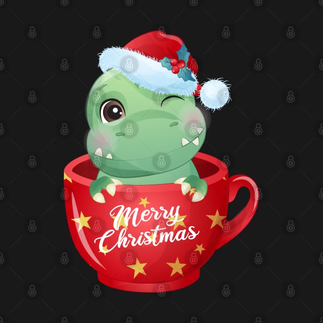 Cute Christmas T Rex Dinosaur In A Cup by P-ashion Tee