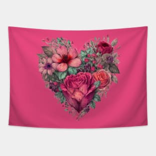 Hot Pink Floral Heart Tapestry