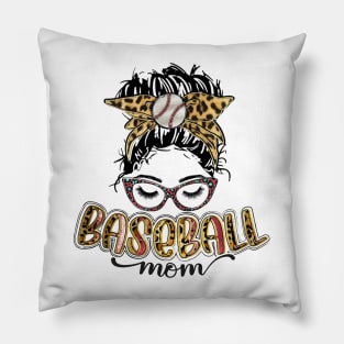 Baseball Mom Messy Bun Leopard Pillow