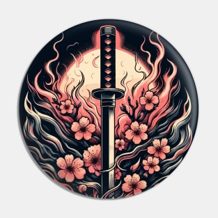 Sakura with katana in flames Pin