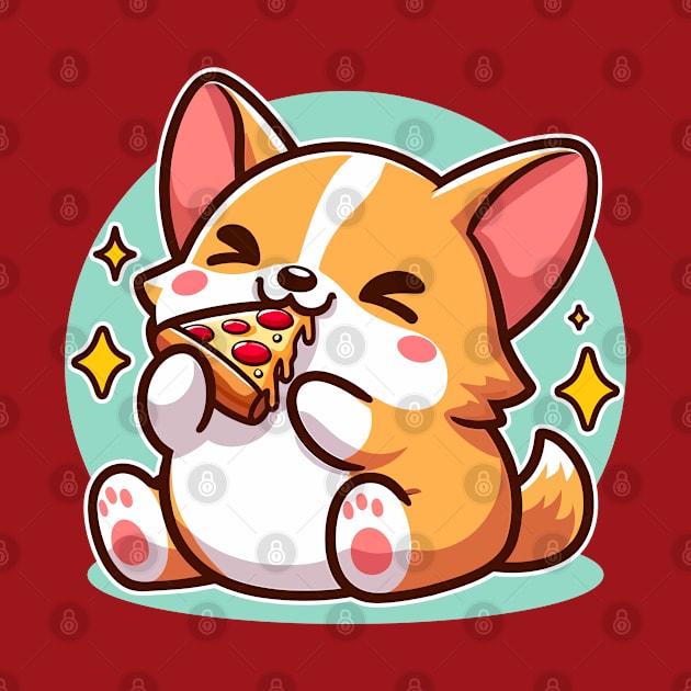 Kawaii Corgi Puppy Eating Pizza Adorable Dog Foodie by Cuteness Klub