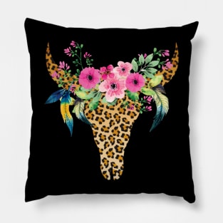 Cow Bull Skull Floral Skeleton Pillow