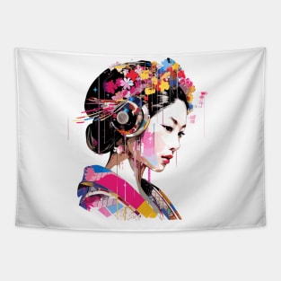 Japanese Woman Portrait Geisha Tradition Culture Abstract Tapestry