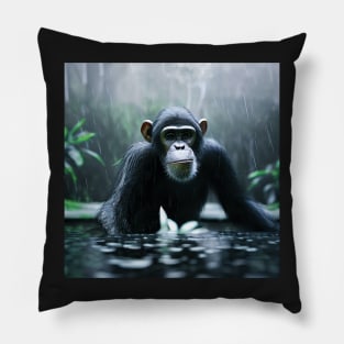 Chimpanzee in a Jungle lake in the rain Pillow