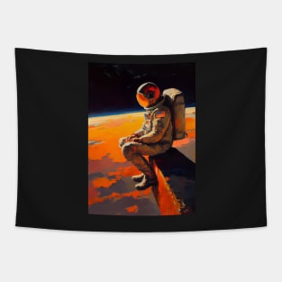 Spaceman - sitting on a rock looking out over a planet below Tapestry