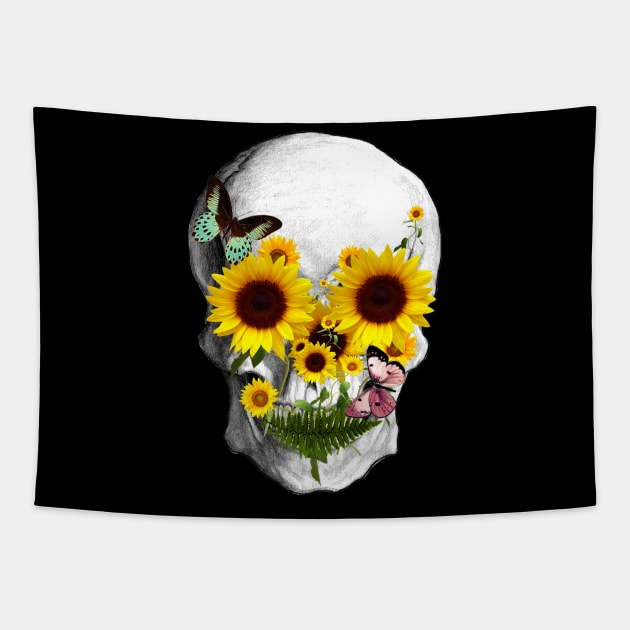 Sage Tribe Skull With sunflowers Tapestry by Collagedream