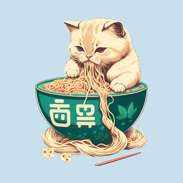 cute cat eating ramen by abomastour