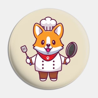 Cute Corgi Chef With Frying Pan And Spatula Pin