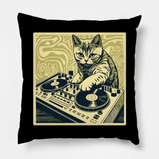 Cat DJ - Yellow Block Print - DJ Cat - Deadmau5 - Deadmouse Pillow