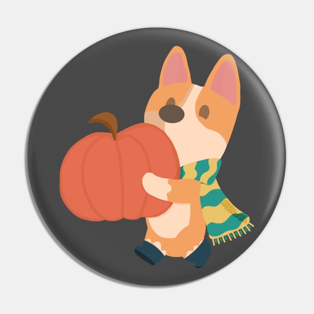 Pumpkin Picking Corgi Pin by SPufferARTs