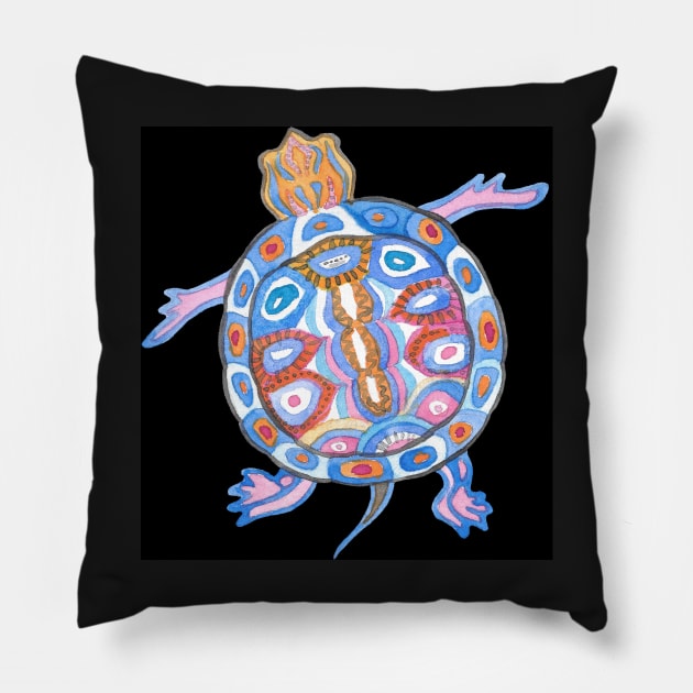 Sea Turtle - Folk Blue & Black Palette Pillow by andreeadumez