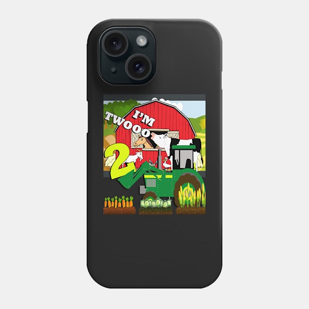 Kid's Birthday 2 Year Old Cute Farm Design Tractor Phone Case by tamdevo1