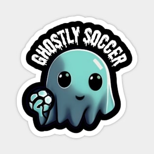 A cute ghost playing soccer: The Ghost's Game of Soccer, Halloween Magnet