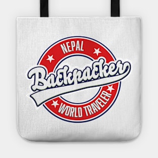 Nepal backpacker world traveler retro logo. Tote