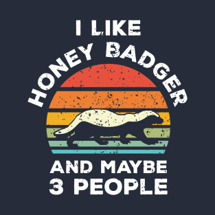 I Like Honey Badger and Maybe 3 People, Retro Vintage Sunset with Style Old Grainy Grunge Texture T-Shirt