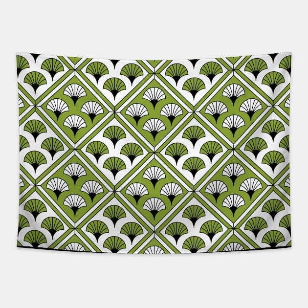 Art Deco Pattern no 81 - Green - Chinese Paper Fan Pattern Tapestry by Millusti