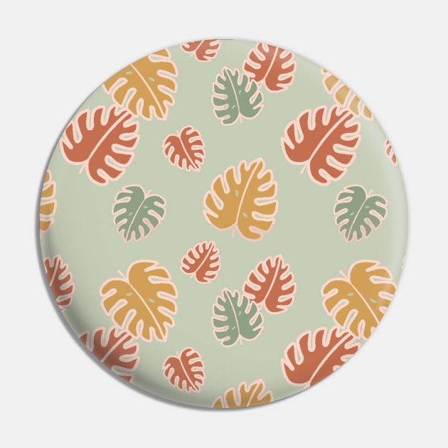 Tropical Leaves Monstera Pattern In Vintage Colors Pin by ArunikaPrints