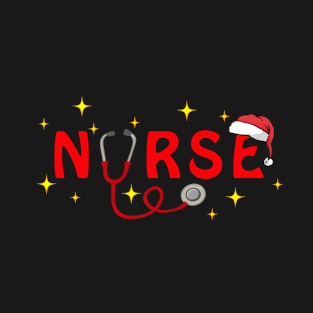 Nurse Red Hat Christmas Stethoscope T-Shirt