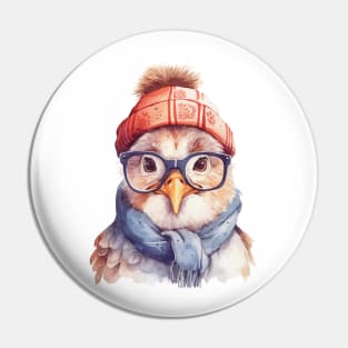 Cozy Chicken in an Orange Hat Pin