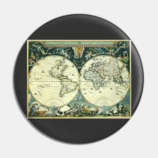 Antique Old World Double Hemisphere Map by Joan Blaeu, 1662 Pin