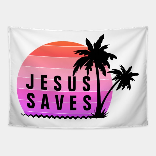 Jesus Saves Vintage Retro Pink Sunset Tapestry by ChristianShirtsStudios