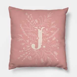 Botanical Letter J (Hibiscus Pink) Pillow