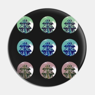 Festive Green Blue Decorated Christmas Tree Holidays on Black Pin