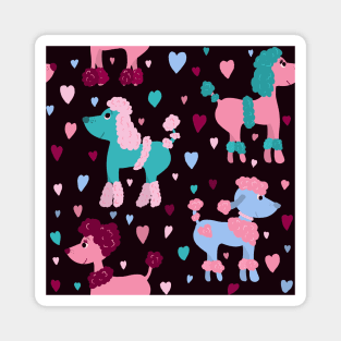 Colourful poodles with hearts repeat pattern Magnet