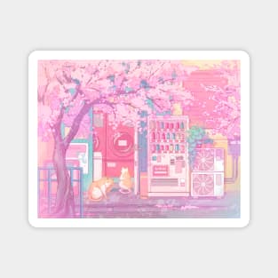 The kawaii Tokyo cats, laundry store and the pink sakura blossom Magnet