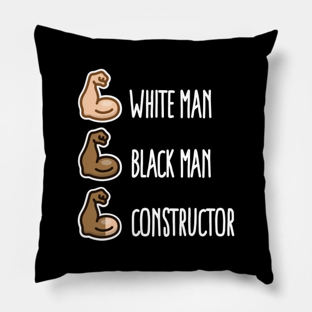 White man black man constructor biceps funny builder workout (light design) Pillow by LaundryFactory