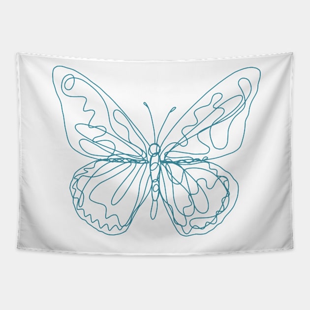 Scribble Butterfly Line Drawing Blue Tapestry by juliahealydesign