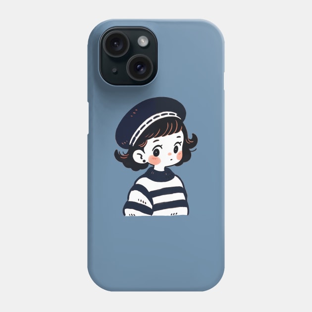 Cute French girl in striped shirt Phone Case by Mon Kawaii Lab