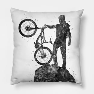 Downhill mountain biker black and white Pillow