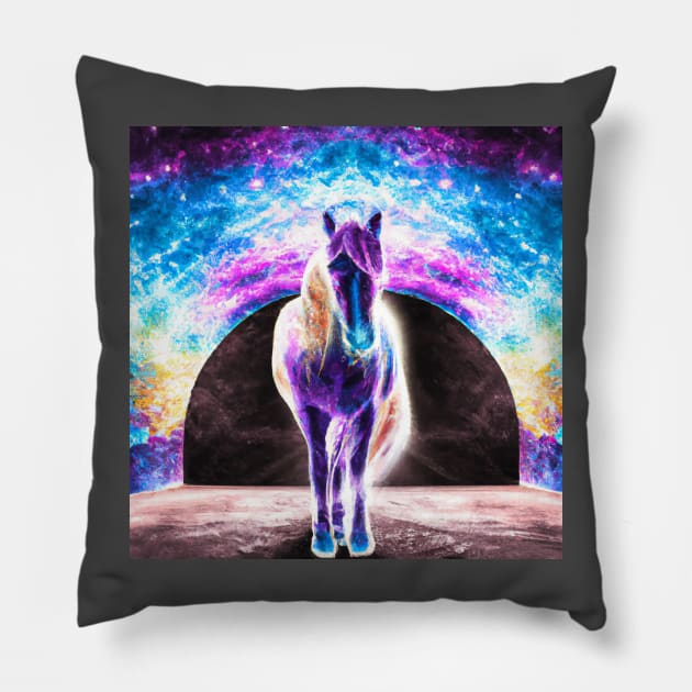 Neon horse Pillow by Visualityofai