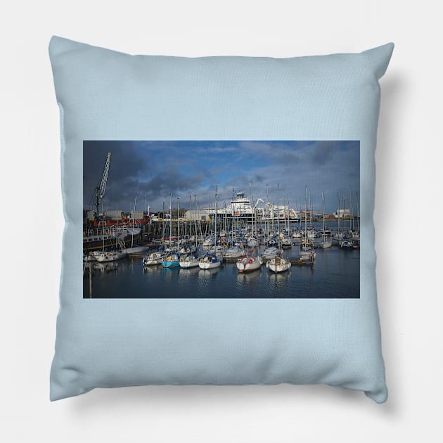 The Marina at Blyth South Harbour, Northumberland Pillow by Violaman