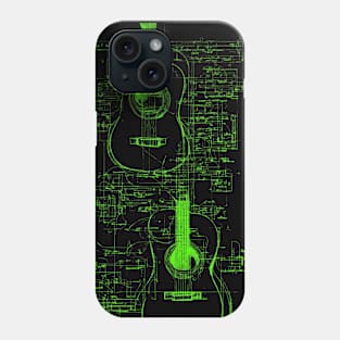 Neon Green Acoustic Guitar Da Vinci blueprint Phone Case