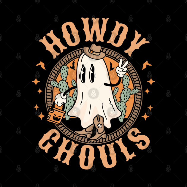 Howdy Ghouls Western Halloween Ghost Spooky Season Retro by OrangeMonkeyArt