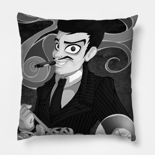 Classic Gomez Addams- Black and White Pillow by Happy Bitey Snake