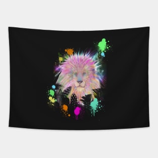 Colorful Rainbow Tribal Lion Artwork Tapestry