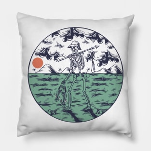 Skeleton Hunting Fish Pillow