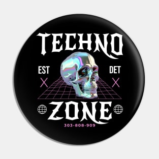 TECHNO - Techno Zone Skull (White/Pink) Pin