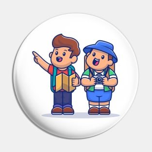 Cute Tour Guide And Tourist Pin