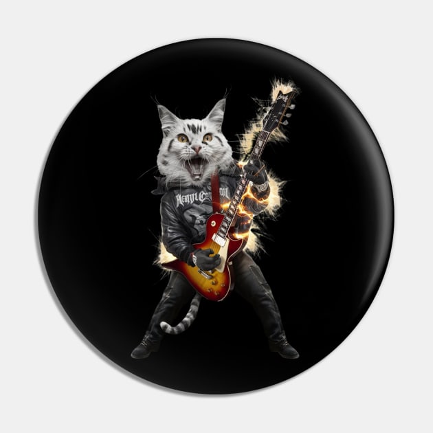 Cat Rock Maine Coon Funny Electric Guitar Punk Rocker Gift For Cat Mum Mom Dad Heavy Metal Kitten Cats Lover Pin by DeanWardDesigns