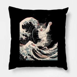 Cat Riding Shark Underwater Expedition Pillow