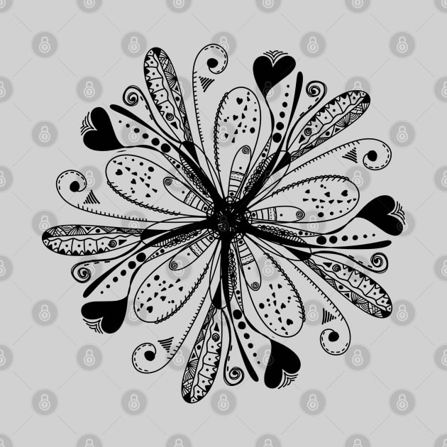 Trendy stylish black color print floral mandala pattern and love symbol - heart. Hand drawn illustration. Posters and Art Prints by Art KateDav