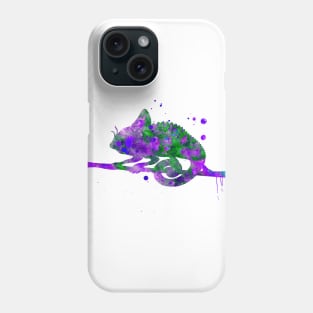 Chameleon Watercolor Painting Green Purple Phone Case