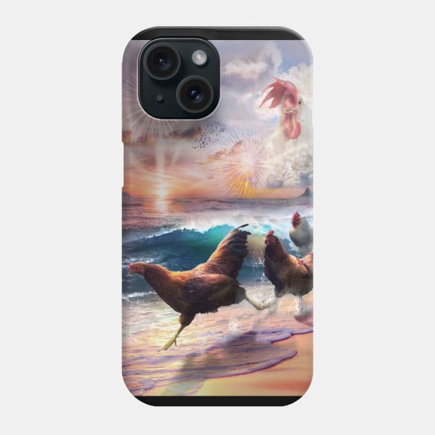 Beach Ocean Chickens, Clouds Spirit Chicken, Funny Majestic Phone Case by Random Galaxy