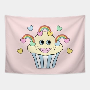 Cupcake with Hearts and Rainbows Tapestry